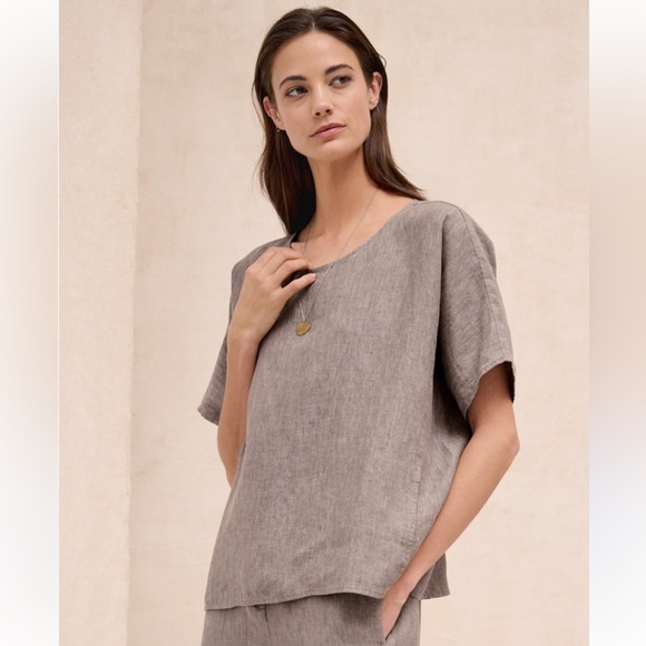 EILEEN FISHER Washed Organic-Linen Délavé Short-Sleeve Shirt XL - Picture 1 of 8